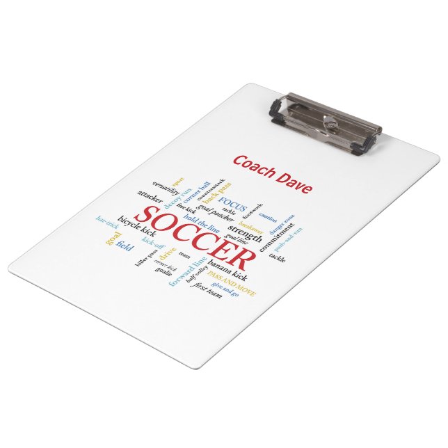 Personalize, Soccer Coach Thank You in Words Clipboard (Angled)