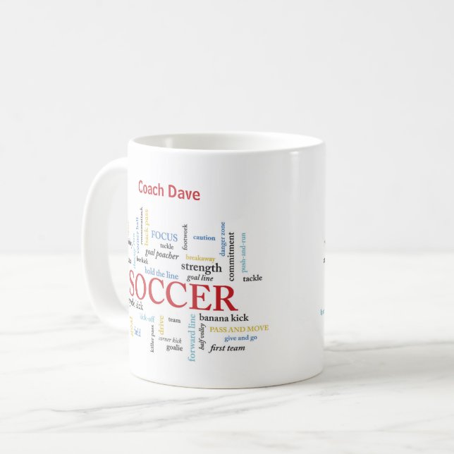 Personalize, Soccer Coach Thank You in Words Coffee Mug (Front Left)