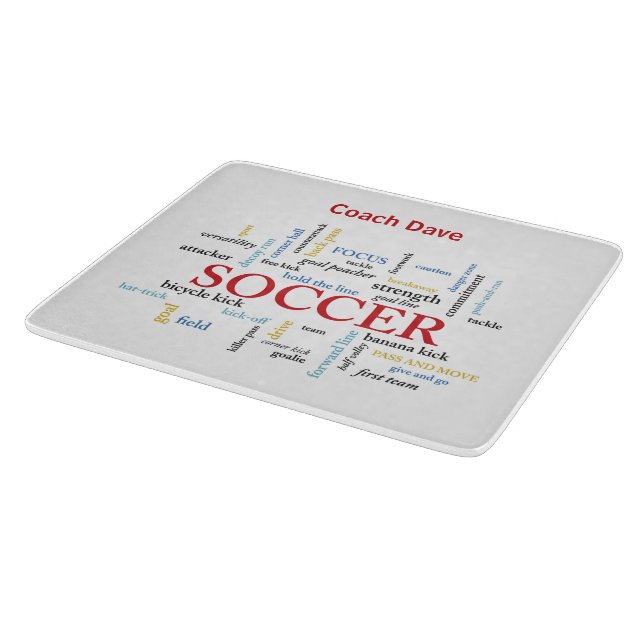Personalize, Soccer Coach Thank You in Words Cutting Board (Corner)