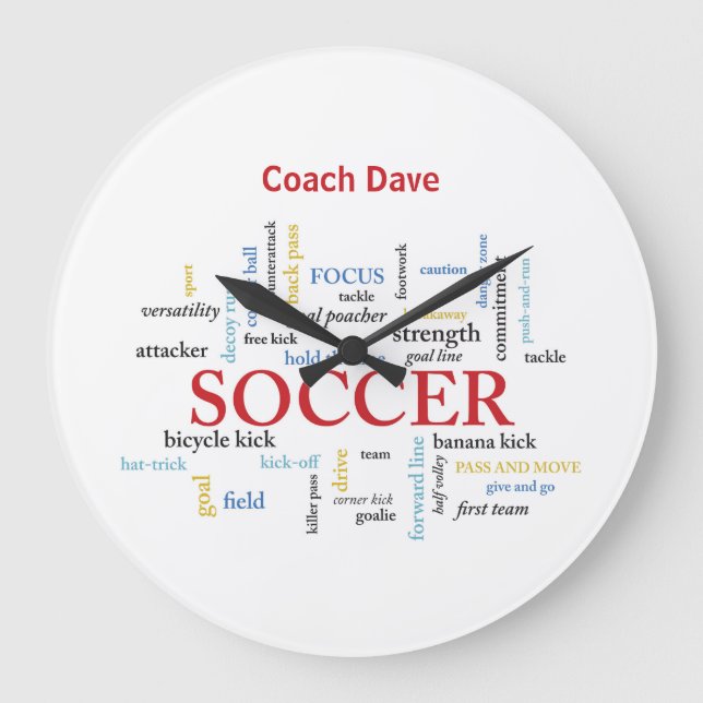 Personalize, Soccer Coach Thank You in Words Large Clock (Front)
