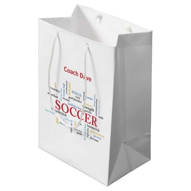 Personalize, Soccer Coach Thank You in Words Medium Gift Bag (Front Angled)
