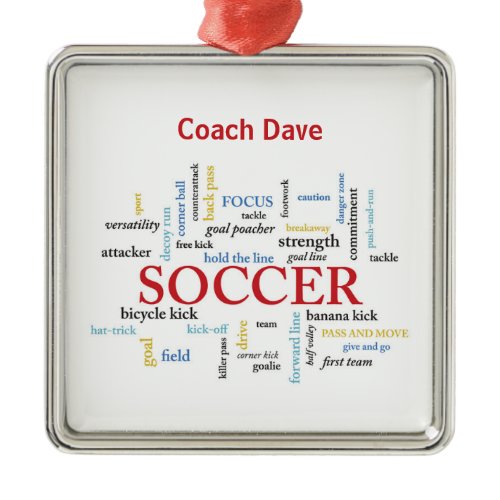 Personalize, Soccer Coach Thank You in Words Metal Ornament