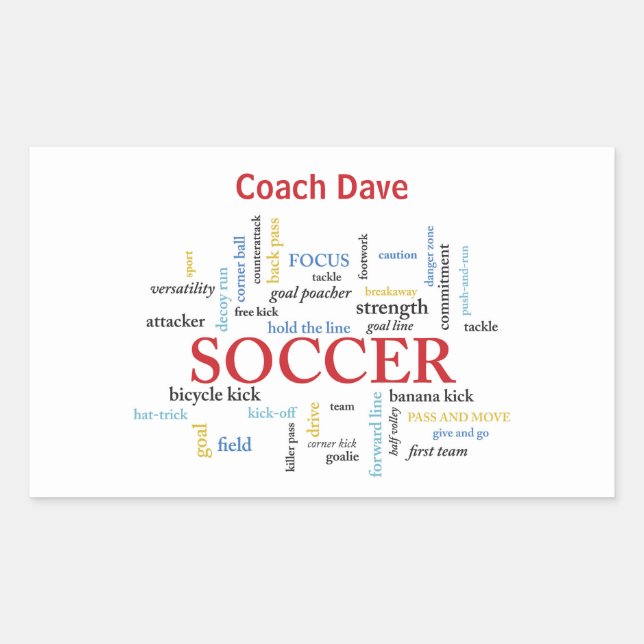 Personalize, Soccer Coach Thank You in Words Rectangular Sticker (Front)