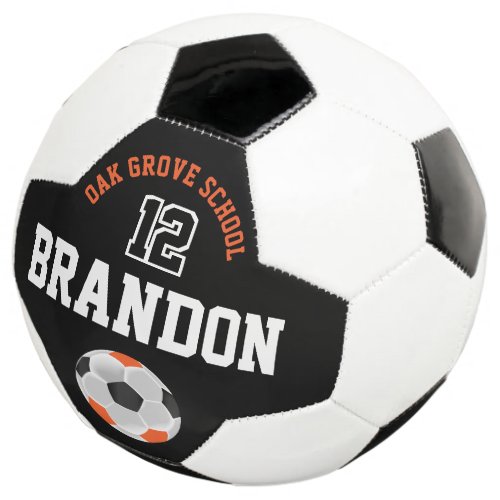 Personalize Soccer Sport_ Orange Black and White  Soccer Ball