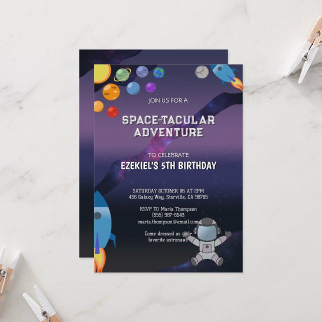 Personalize Space Birthday Invitation (Front/Back In Situ)