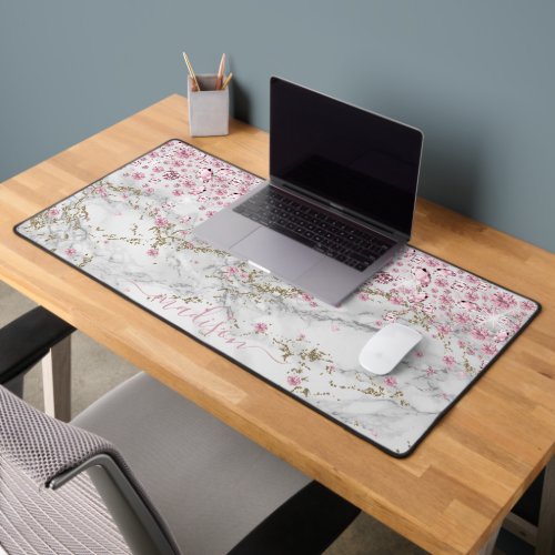 Personalize Sparkling Pink Jewels  Marble Desk Mat