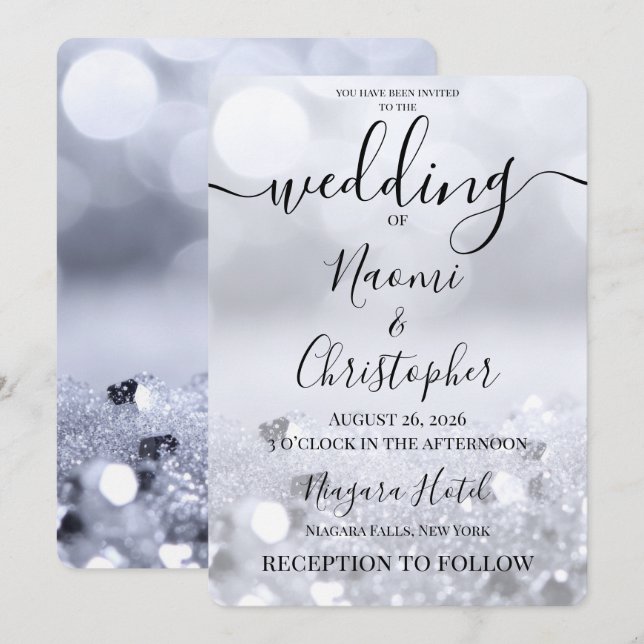Personalize: Sparkling Silver Wedding Invitation (Front/Back)