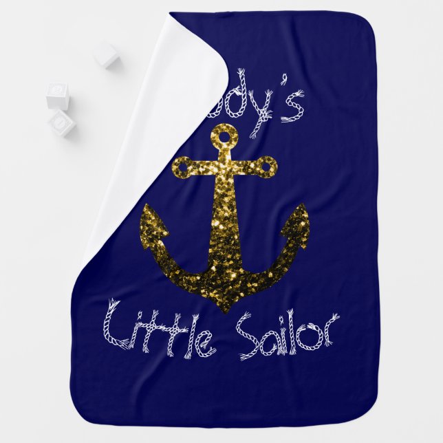 Personalize Sparkly Anchor Daddy's Little Sailor Swaddle Blanket (In Situ)