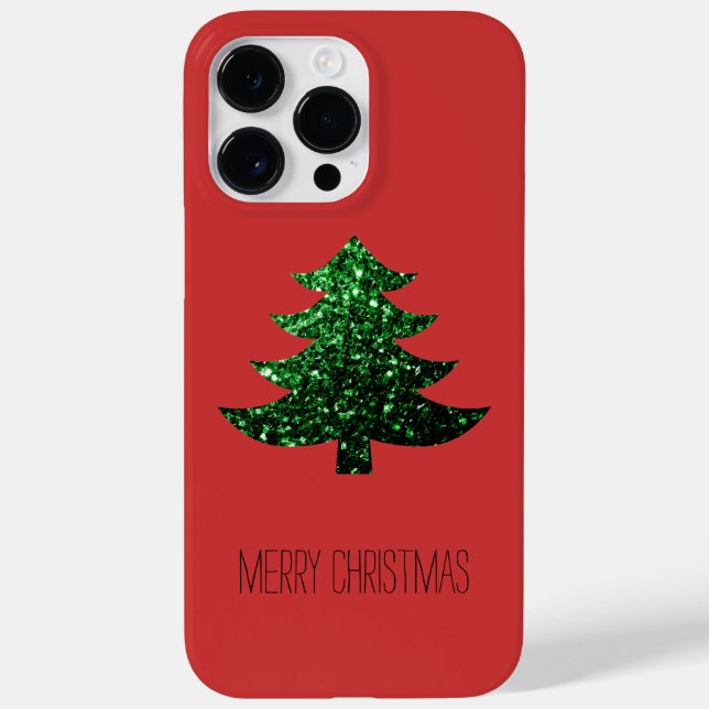 Personalize Sparkly Christmas tree green Red Case-Mate iPhone Case (Back)