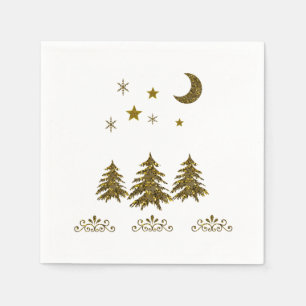 Personalize, Sparkly Christmas tree, moon, stars Paper Napkins