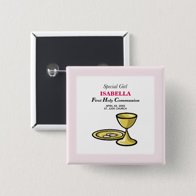 Personalize, Special Girl, First Communion Button (Front & Back)