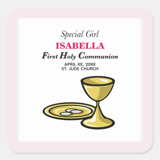 Personalize, Special Girl, First Communion Square Sticker (Front)
