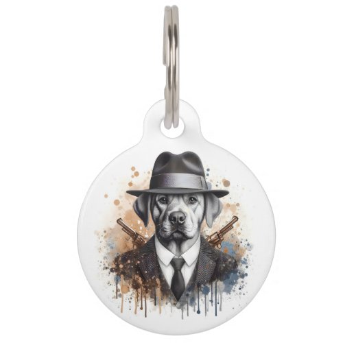 Personalize Splatter Art Gangster Dog in Suit Tie  Pet ID Tag