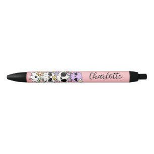 Personalize Spooky Cute Floral Skull Pen Halloween