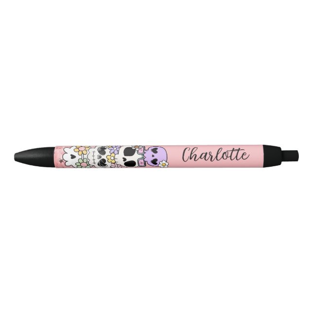 Personalize Spooky Cute Floral Skull Pen Halloween (Front)