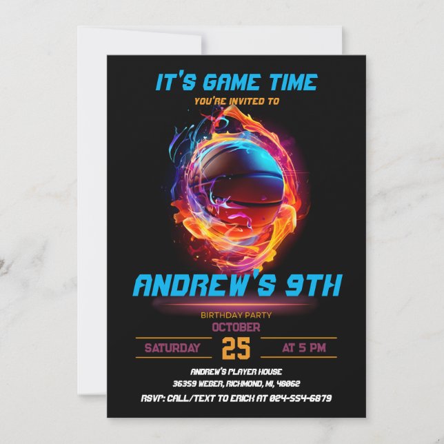 personalize Sport Basketball Birthday Invitation (Front)