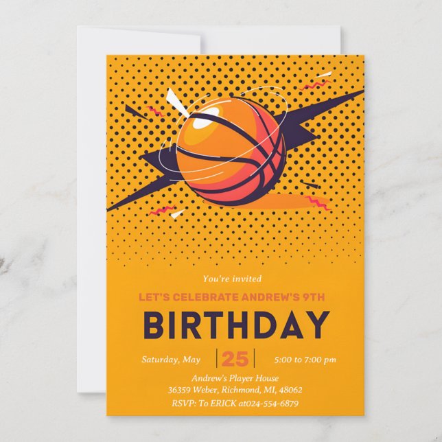 personalize Sport Basketball Birthday Invitation (Front)