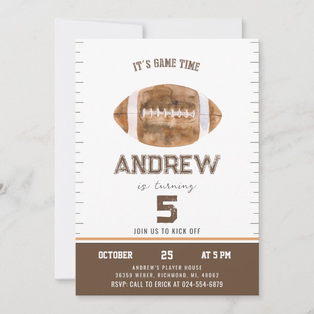 Personalize Sport Football Birthday Invitation (Front)