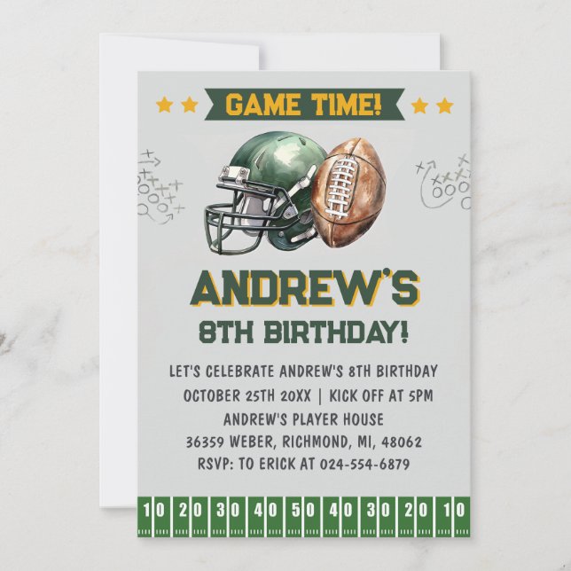 Personalize Sport Football Birthday Invitation (Front)