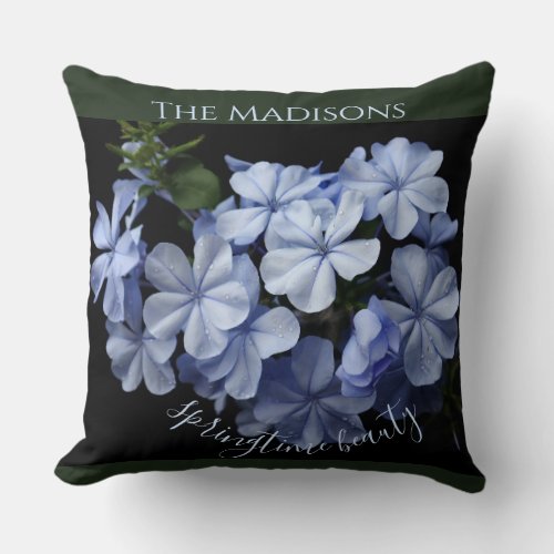 Personalize Spring Flowers Blue Plumbago  Throw Pillow