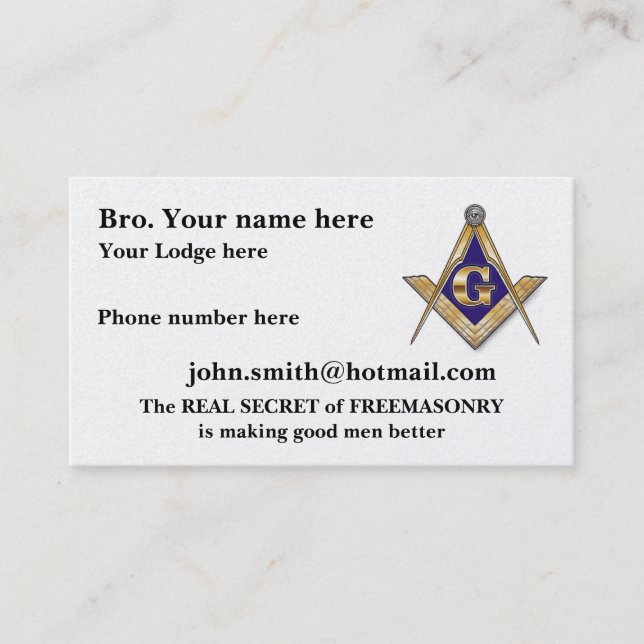 Personalize Square and Compasses Business Card (Front)