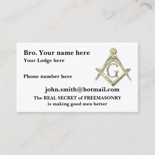 Personalize Square and Compasses MASONIC Business Cards