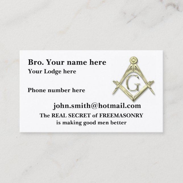 Personalize Square and Compasses MASONIC Business Card (Front)