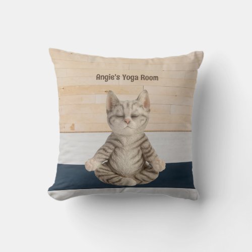 Personalize Square Yoga Cat Throw Pillow