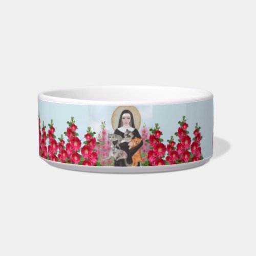 Personalize St Gertrude Patron of Cats HolyHock Bowl