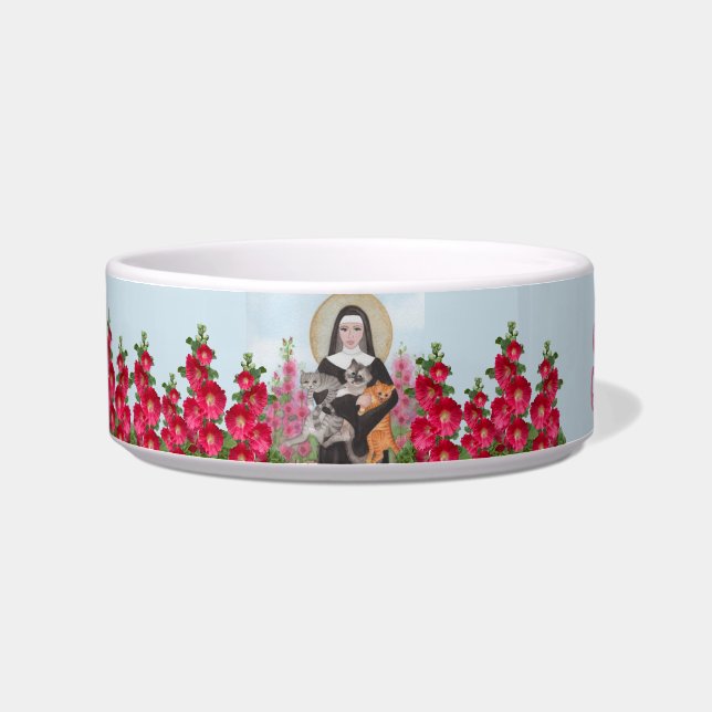Personalize St. Gertrude Patron of Cats HolyHock Bowl (Left)
