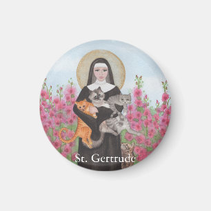Personalize St Gertrude Patron of Cats Watercolor Magnet
