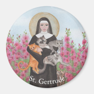 Personalize St Gertrude Patron of Cats Watercolor  Magnet