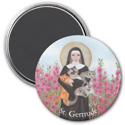Personalize St Gertrude Patron of Cats Watercolor  Magnet