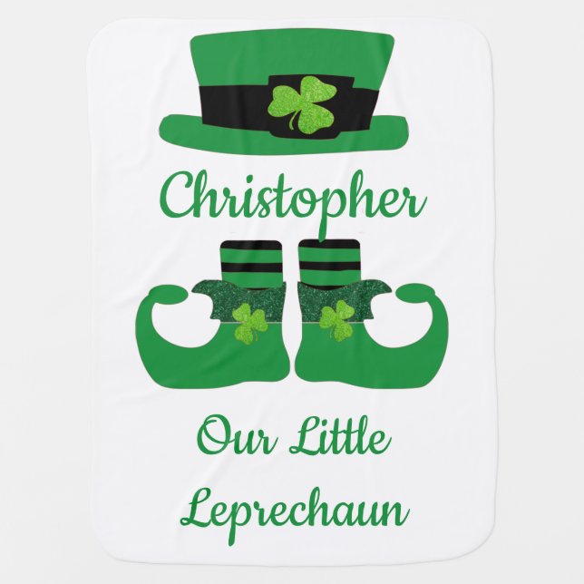Personalize St. Patrick's Irish Green Leprechaun  Baby Blanket (Front)