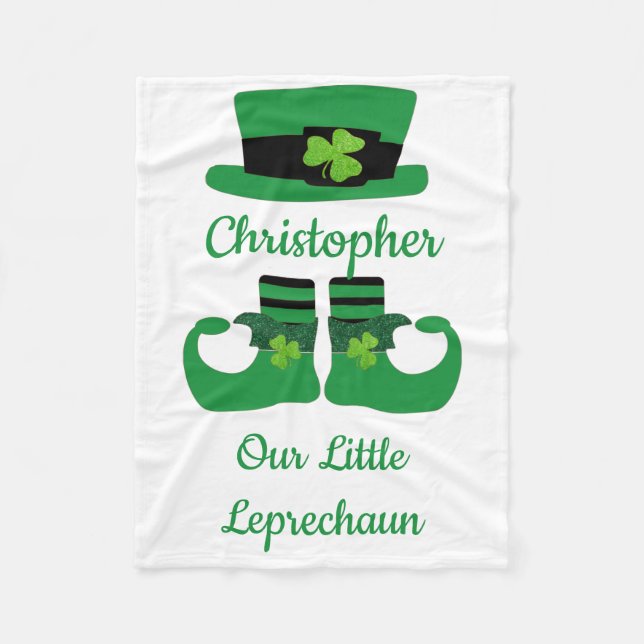 Personalize St. Patrick's Irish Green Leprechaun  Fleece Blanket (Front)