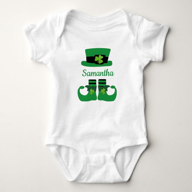 Personalize St. Patrick's Leprechaun Green Black Baby Bodysuit (Front)