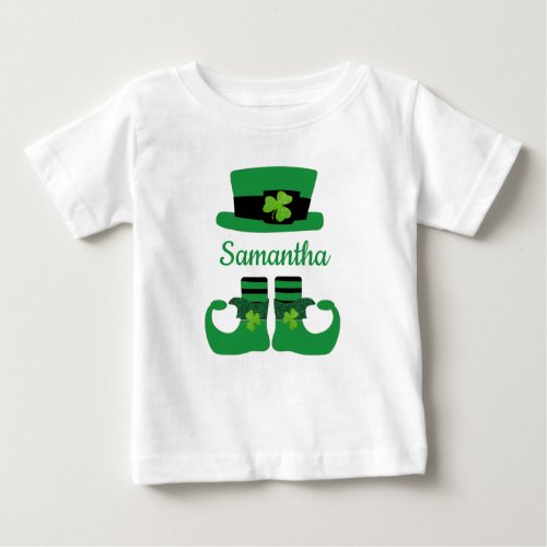 Personalize St Patricks Leprechaun Green Black  Baby T_Shirt