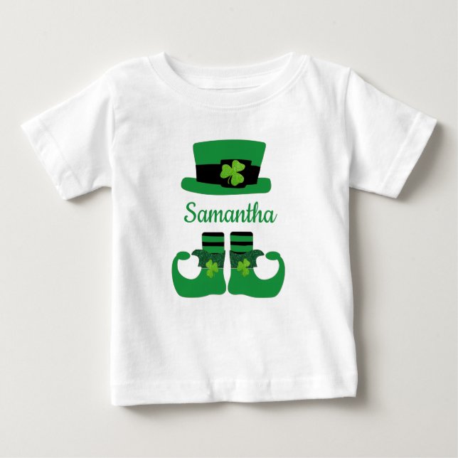 Personalize St. Patrick's Leprechaun Green Black  Baby T-Shirt (Front)