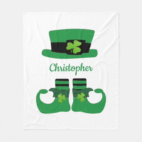 Personalize St Patricks Leprechaun Green Black  Fleece Blanket