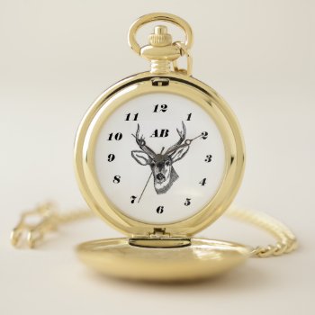 Personalize. Stag Head. Pocket Watch by DonnasGreetings at Zazzle