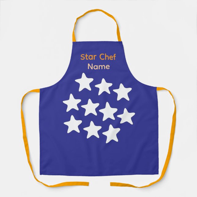 Personalize Star Chef Blue + Orange Straps Apron (Front)