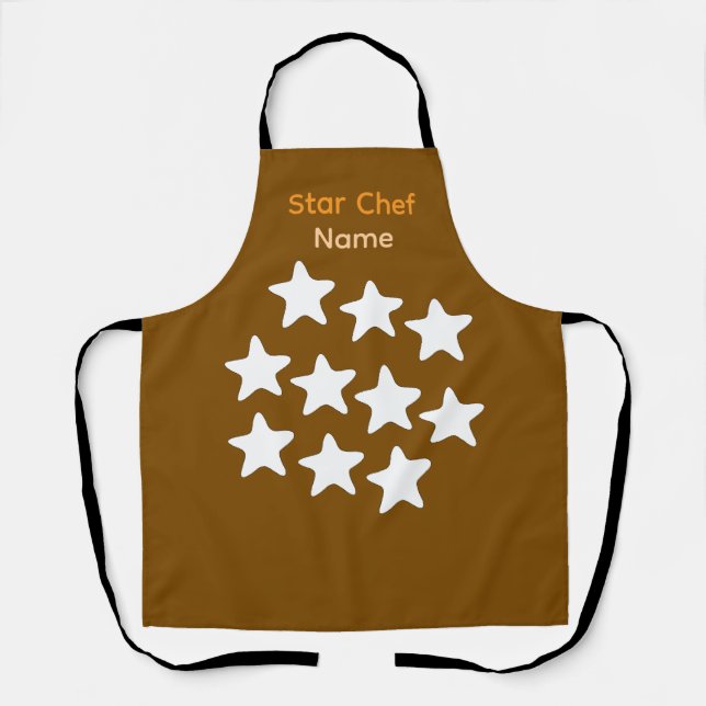 Personalize Star Chef Brown Apron Black Straps (Front)