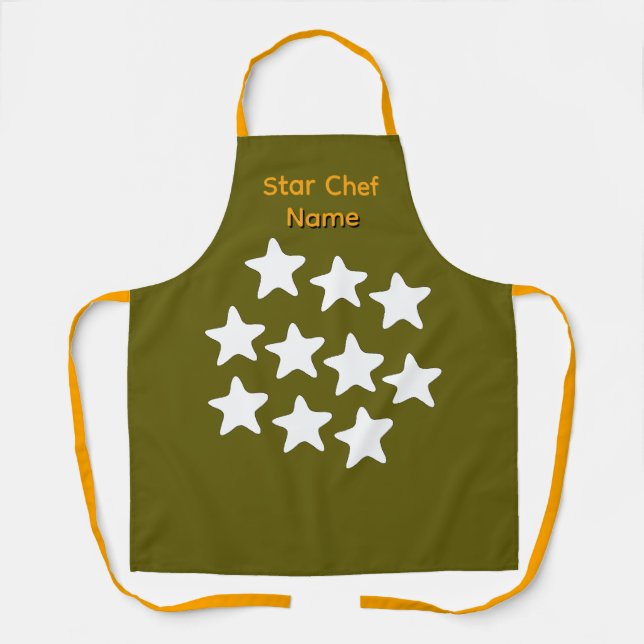Personalize Star Chef Olive Apron Orange Straps (Front)
