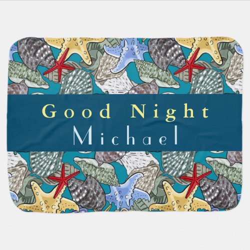 Personalize Starfish Sea Shell Pattern Good Night  Baby Blanket