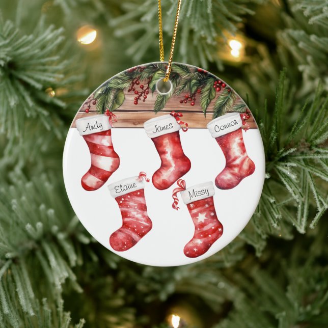 Personalize Stockings Large Family of 5 Christmas  Ceramic Ornament (Tree)