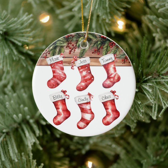 Personalize Stockings Large Family of 6 Christmas  Ceramic Ornament (Tree)