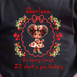 Personalize Strawberry Dressed Black Baby Girl T-Shirt