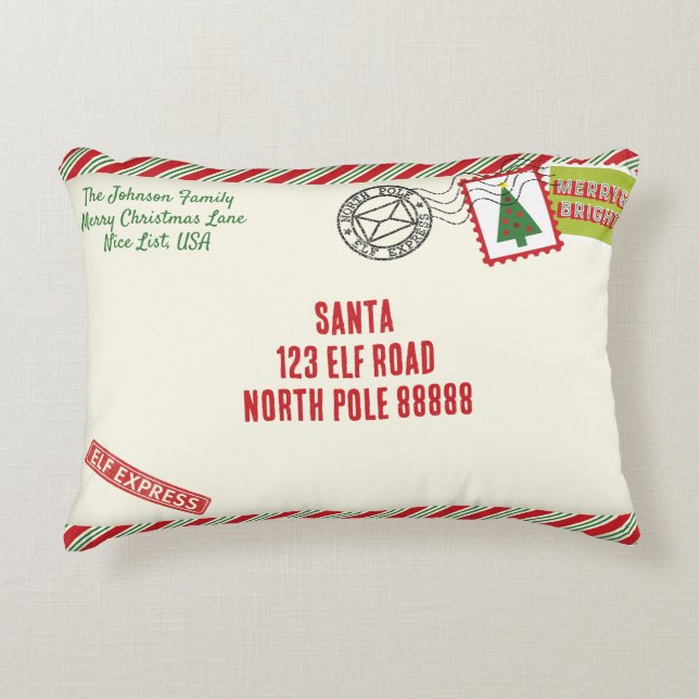 Personalize Striped Santa Letter Christmas Accent Pillow (Front)