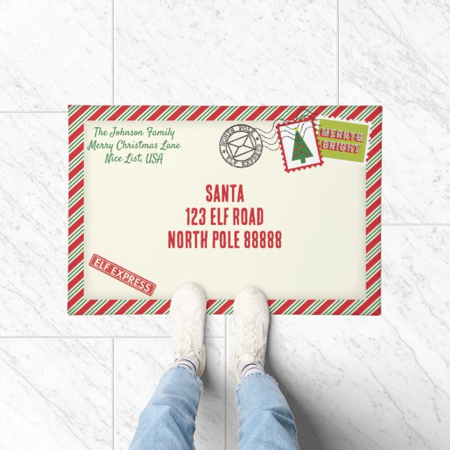 Personalize Striped Santa Letter Christmas Doormat (Indoor)