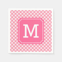 Personalize Stylish Baby Pink Gingham Monogram Napkin